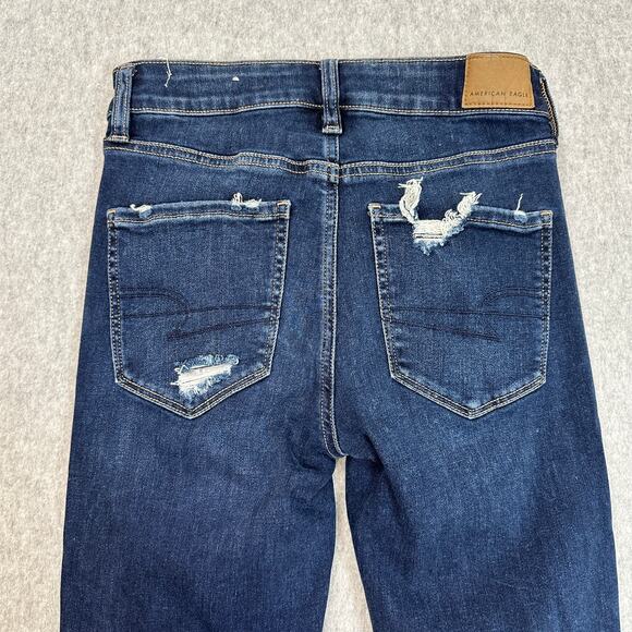 American Eagle Mid-Rise Jeans WMNS 4 Blue Denim Distressed Next Level Stretch - Picture 5 of 12